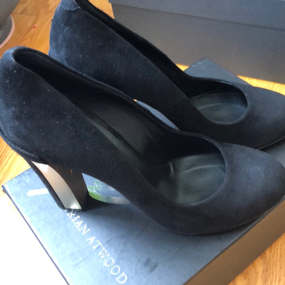 Brian Atwood black suede heels 9.5 round top